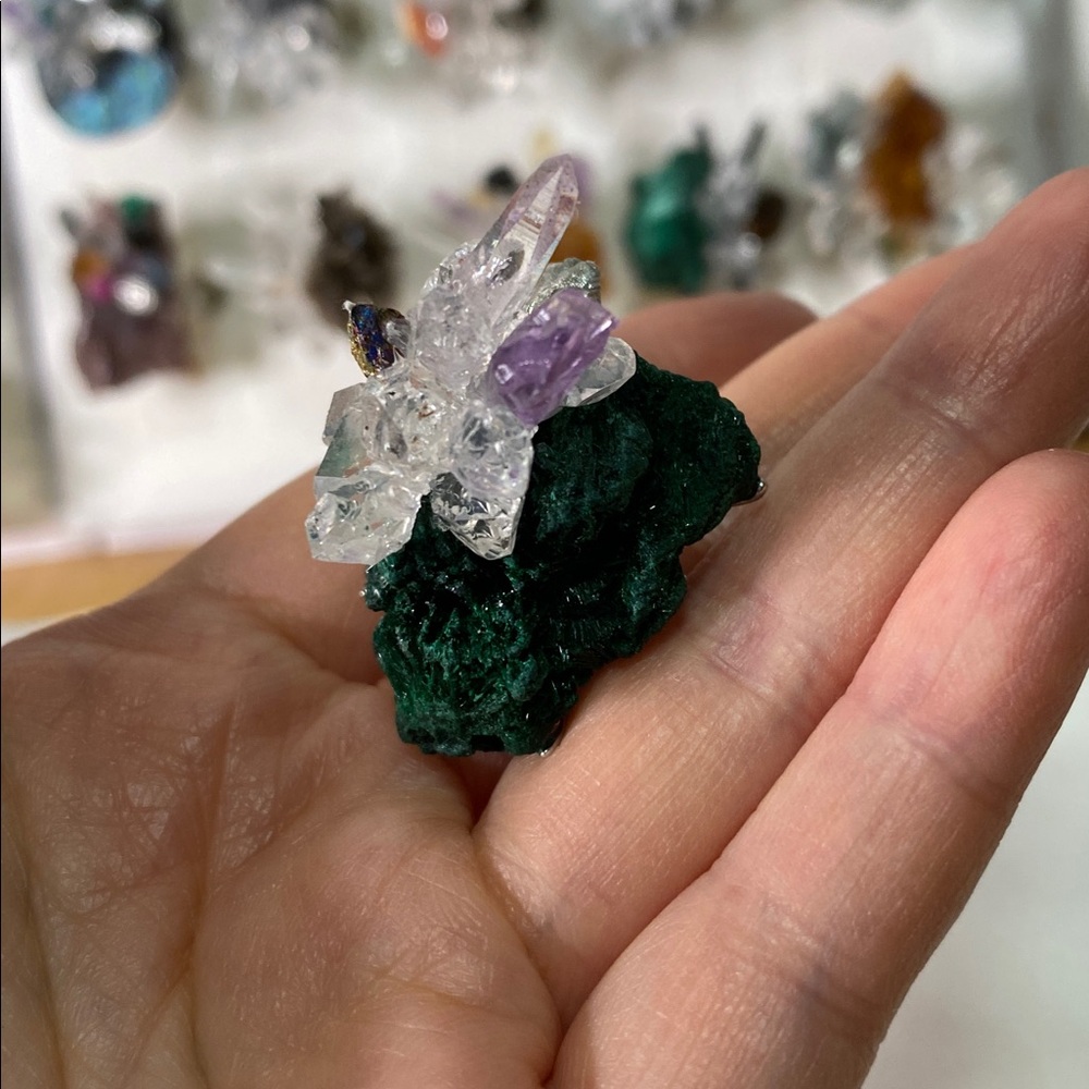 Malachite & Amethyst Statement Ring | Raw Quartz & Pyrite - Picture 7 of 8